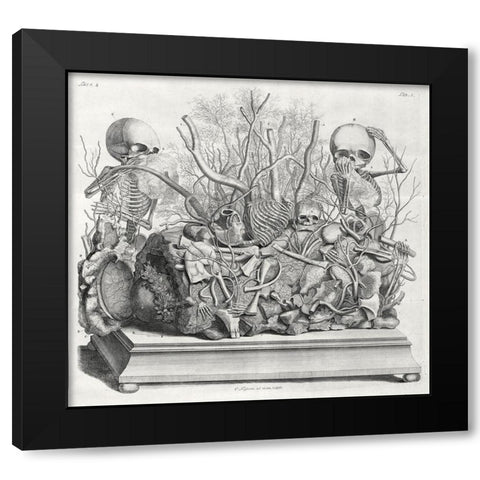Diorama of fetal skeletons arranged with various internal organs Black Modern Wood Framed Art Print by Huyberts, Cornelis