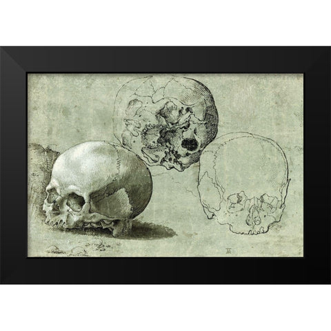 Study of Three Skulls Black Modern Wood Framed Art Print by Unknown Southern German
