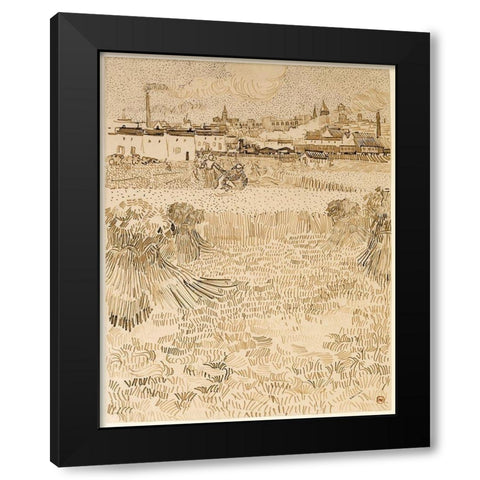 Arles:  View from the Wheatfields Black Modern Wood Framed Art Print with Double Matting by van Gogh, Vincent