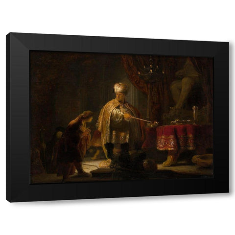 Daniel and Cyrus Before the Idol Bel Black Modern Wood Framed Art Print with Double Matting by van Rijn, Rembrandt Harmensz