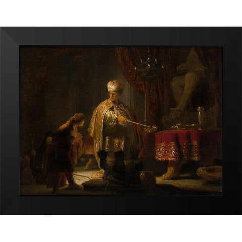 Daniel and Cyrus Before the Idol Bel Black Modern Wood Framed Art Print by van Rijn, Rembrandt Harmensz