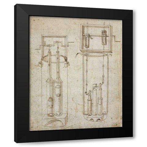 Folio 5: two piston pumps Black Modern Wood Framed Art Print with Double Matting by Martini, Francesco di Giorgio