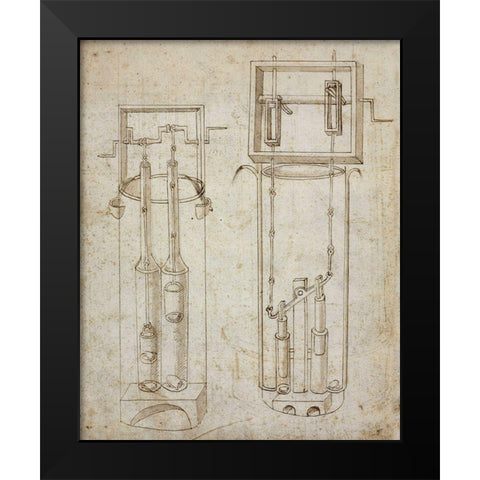 Folio 5: two piston pumps Black Modern Wood Framed Art Print by Martini, Francesco di Giorgio