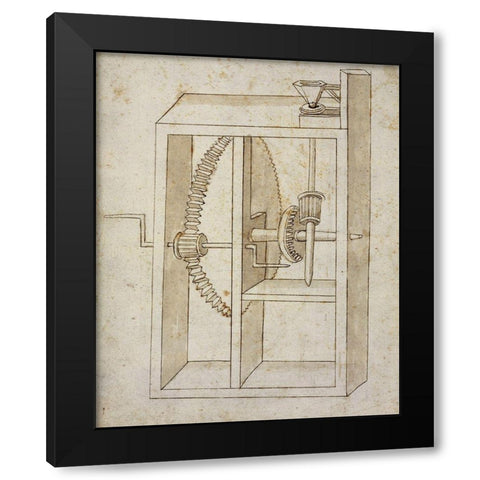 Mill powered by crank Black Modern Wood Framed Art Print with Double Matting by Martini, Francesco di Giorgio