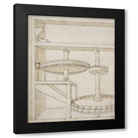 Folio 40: mill with horizontal water wheel Black Modern Wood Framed Art Print by Martini, Francesco di Giorgio