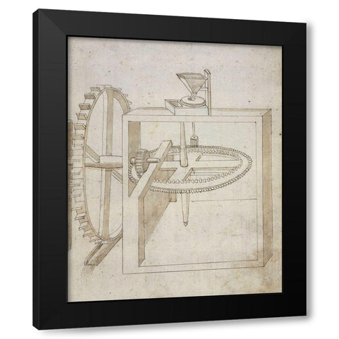 Folio 22: mill powered by undershot water wheel Black Modern Wood Framed Art Print by Martini, Francesco di Giorgio