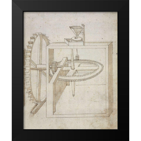Folio 22: mill powered by undershot water wheel Black Modern Wood Framed Art Print by Martini, Francesco di Giorgio