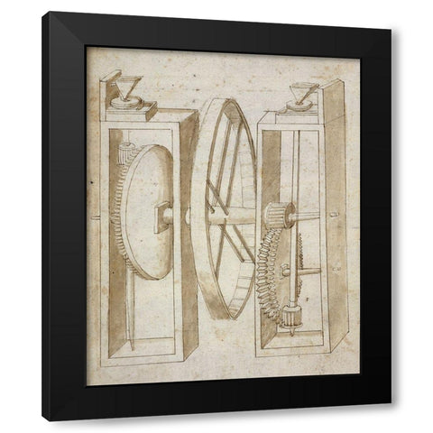 Two mills with wheel between Black Modern Wood Framed Art Print with Double Matting by Martini, Francesco di Giorgio