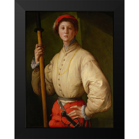 Portrait of a Halberdier (Francesco Guardi?) Black Modern Wood Framed Art Print by Pontormo (Jacopo Carucci)