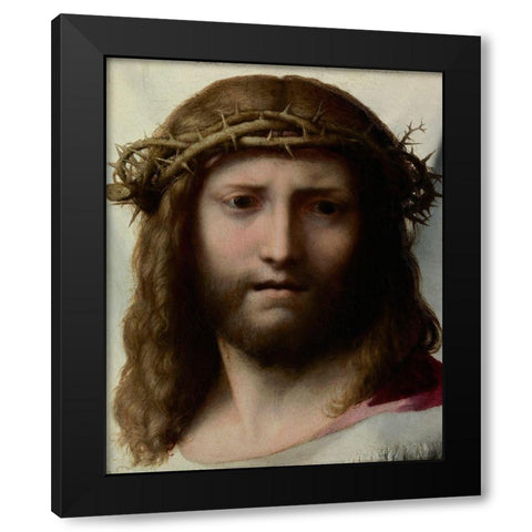 Head of Christ Black Modern Wood Framed Art Print with Double Matting by Allegri, Antonio