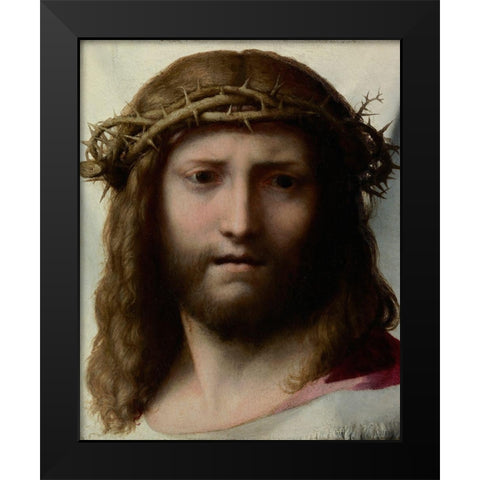Head of Christ Black Modern Wood Framed Art Print by Allegri, Antonio