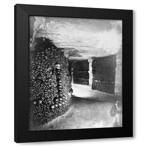Paris, 1861 - View in the Catacombs Black Modern Wood Framed Art Print by Tournachon, Gaspard Felix