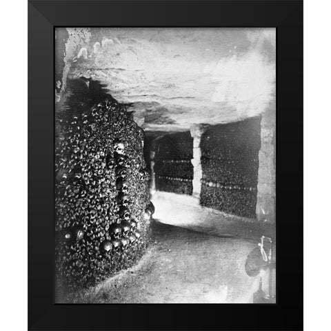 Paris, 1861 - View in the Catacombs Black Modern Wood Framed Art Print by Tournachon, Gaspard Felix