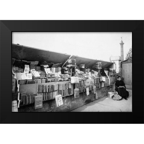 Paris, 1910-1911 - Secondhand Book Dealer, place de la Bastille bouquiniste Black Modern Wood Framed Art Print by Atget, Eugene