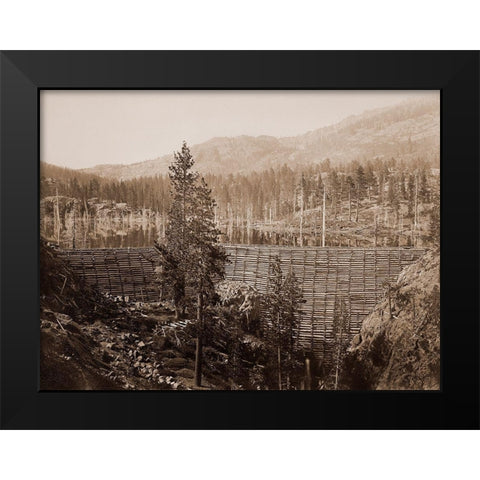 Dam and Lake, Nevada County, California, Near View, about 1871 Black Modern Wood Framed Art Print by Watkins, Carleton
