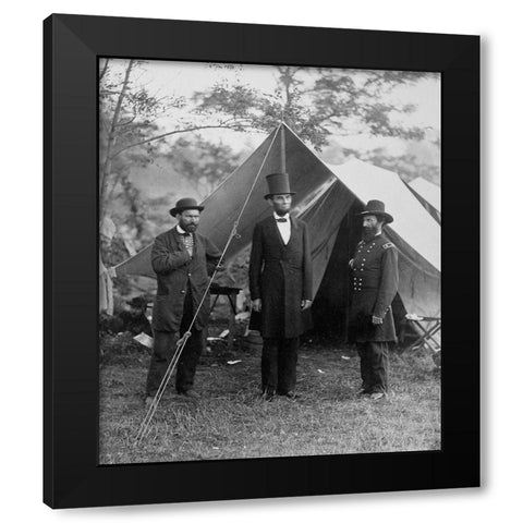 President Lincoln on the Battlefield of Antietam, Maryland, October 2, 1862 Black Modern Wood Framed Art Print by Gardner, Alexander