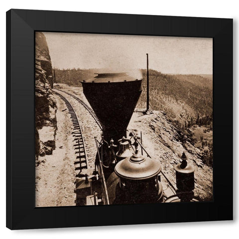 Rounding Cape Horn, California, Road to Iowa Hill from the river, in the distance, 1866-1869 Black Modern Wood Framed Art Print by Hart, Alfred A.