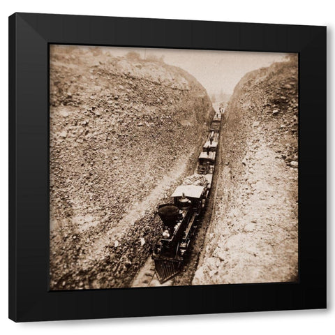 Bloomer Cut near Auburn, California, 800 feet long and 63 feet high, 1866-1869 Black Modern Wood Framed Art Print with Double Matting by Hart, Alfred A.