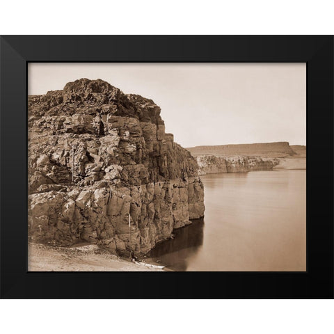 The Dalles, Extremes of High and Low Water, 92 ft./Head of the Dalles, Columbia River, Oregon, about Black Modern Wood Framed Art Print by Watkins, Carleton