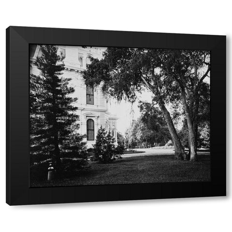 Thurlow Lodge - Lawn and House. From Barron Cluster. Black and white. Black Modern Wood Framed Art Print by Watkins, Carleton