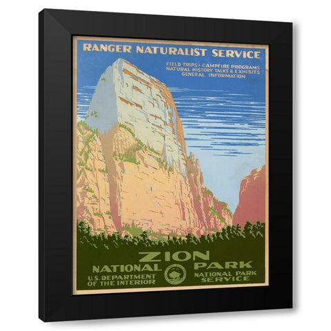 Zion National Park, ca. 1938 Black Modern Wood Framed Art Print by Ranger Naturalist Service