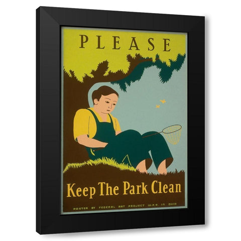 Please Keep the Park Clean, 1938 Black Modern Wood Framed Art Print by Clough, Stanley Thomas