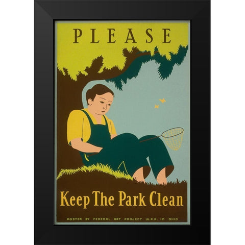 Please Keep the Park Clean, 1938 Black Modern Wood Framed Art Print by Clough, Stanley Thomas