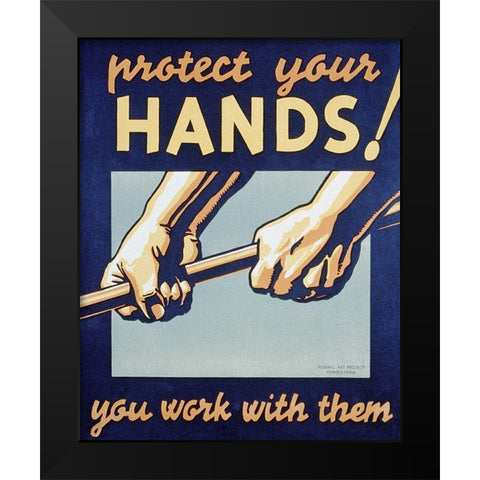 Protect your hands Black Modern Wood Framed Art Print by Muchley, Robert