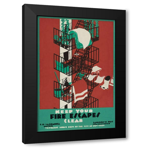 Keep your fire escapes clear Black Modern Wood Framed Art Print with Double Matting by WPA