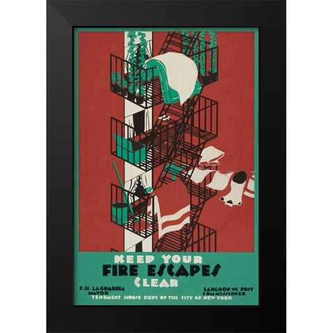 Keep your fire escapes clear Black Modern Wood Framed Art Print by WPA