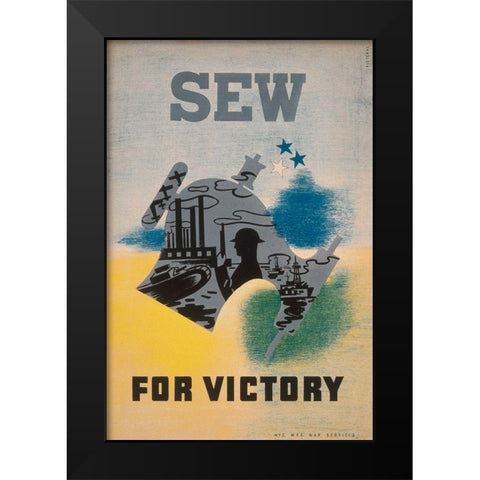 Sew for victory Black Modern Wood Framed Art Print by WPA