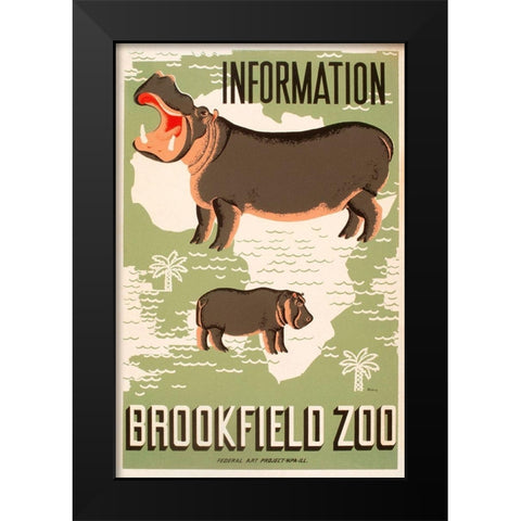 Information - Brookfield Zoo - Hippos Black Modern Wood Framed Art Print by Waltrip, Mildred