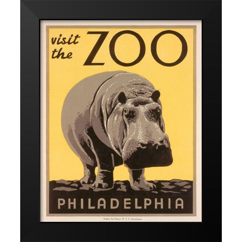 Visit the zoo - Philadelphia - Hippo Black Modern Wood Framed Art Print by WPA