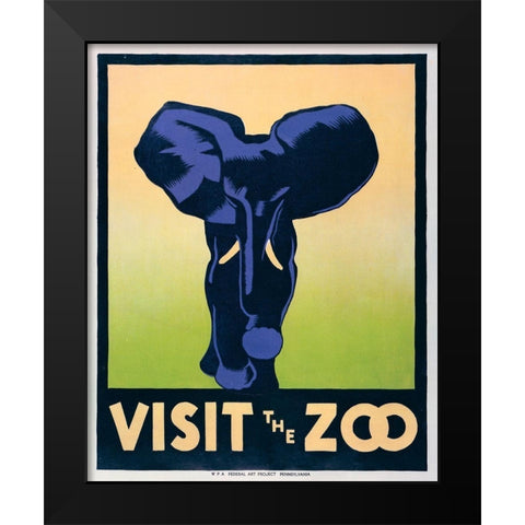 Visit the zoo - Elephant Black Modern Wood Framed Art Print by Stephenson, Hugh
