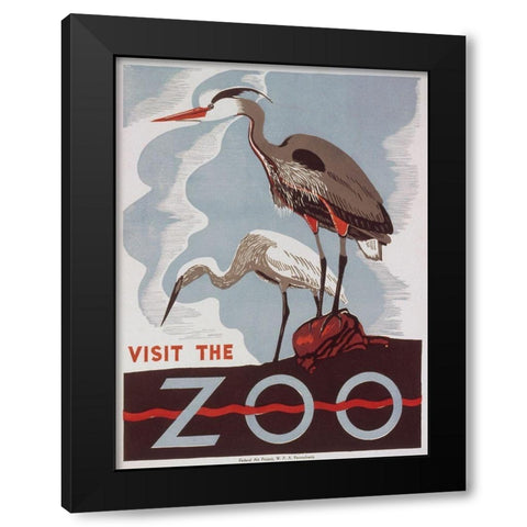 Visit the zoo - Herons Black Modern Wood Framed Art Print by WPA