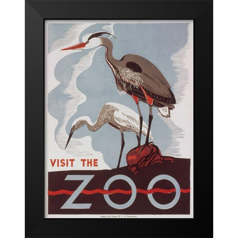 Visit the zoo - Herons Black Modern Wood Framed Art Print by WPA