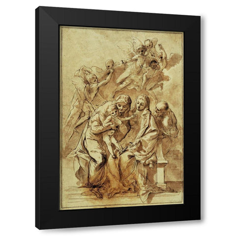 Holy Family with Saint Anne (recto); Figure Sketches (verso) Black Modern Wood Framed Art Print by Testa, Pietro