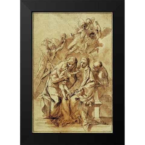Holy Family with Saint Anne (recto); Figure Sketches (verso) Black Modern Wood Framed Art Print by Testa, Pietro