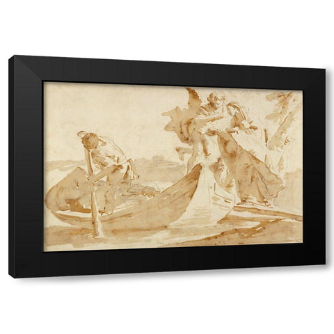 Flight into Egypt (recto); Various Studies (verso) Black Modern Wood Framed Art Print with Double Matting by Tiepolo, Giovanni Battista