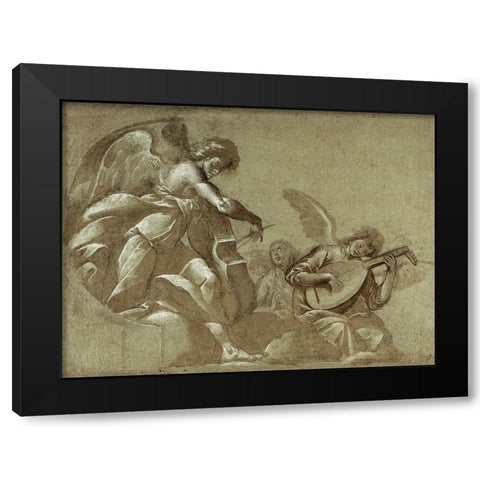 Angel Musicians (recto); Head Studies (verso) Black Modern Wood Framed Art Print by Morazzone (Pie Francesco Mazzuchelli)