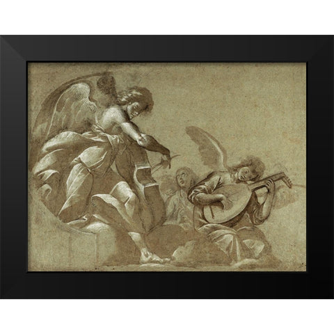 Angel Musicians (recto); Head Studies (verso) Black Modern Wood Framed Art Print by Morazzone (Pie Francesco Mazzuchelli)