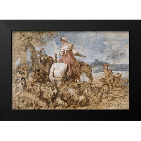 Pastoral Journey Black Modern Wood Framed Art Print by Castiglione, Giovanni Benedetto