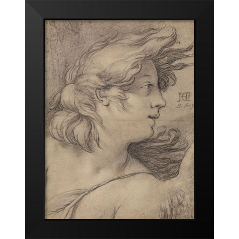 Bust of an Angel Black Modern Wood Framed Art Print by Goltzius, Hendrick