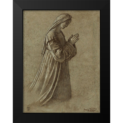 Study of the Virgin (recto); Study of the Virgin and of Hands (verso) Black Modern Wood Framed Art Print by Carpaccio, Vittore