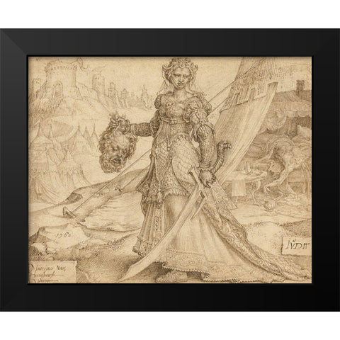 Judith Black Modern Wood Framed Art Print by van Heemskerck, Maerten