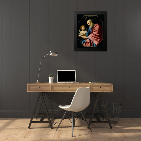 St. Matthew Writing His Gospel Black Modern Wood Framed Art Print by Dolci, Carlo