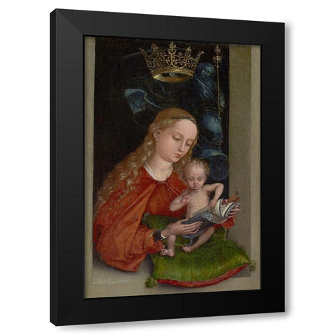 Madonna and Child in a Window Black Modern Wood Framed Art Print by Schongauer, Martin