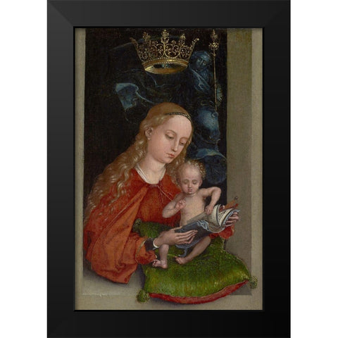 Madonna and Child in a Window Black Modern Wood Framed Art Print by Schongauer, Martin
