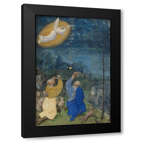 The Annunciation to the Shepherds Black Modern Wood Framed Art Print with Double Matting by Master of the Houghton Miniatures