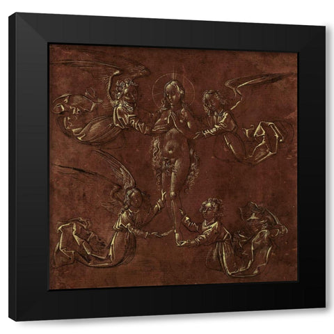 Mary Magdalen Transported by Four Angels Black Modern Wood Framed Art Print by Unknown